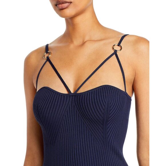 NICHOLAS Jules Rib Knit Cage Ring Hardware Dress Midnight Blue Size Large - Picture 3 of 9